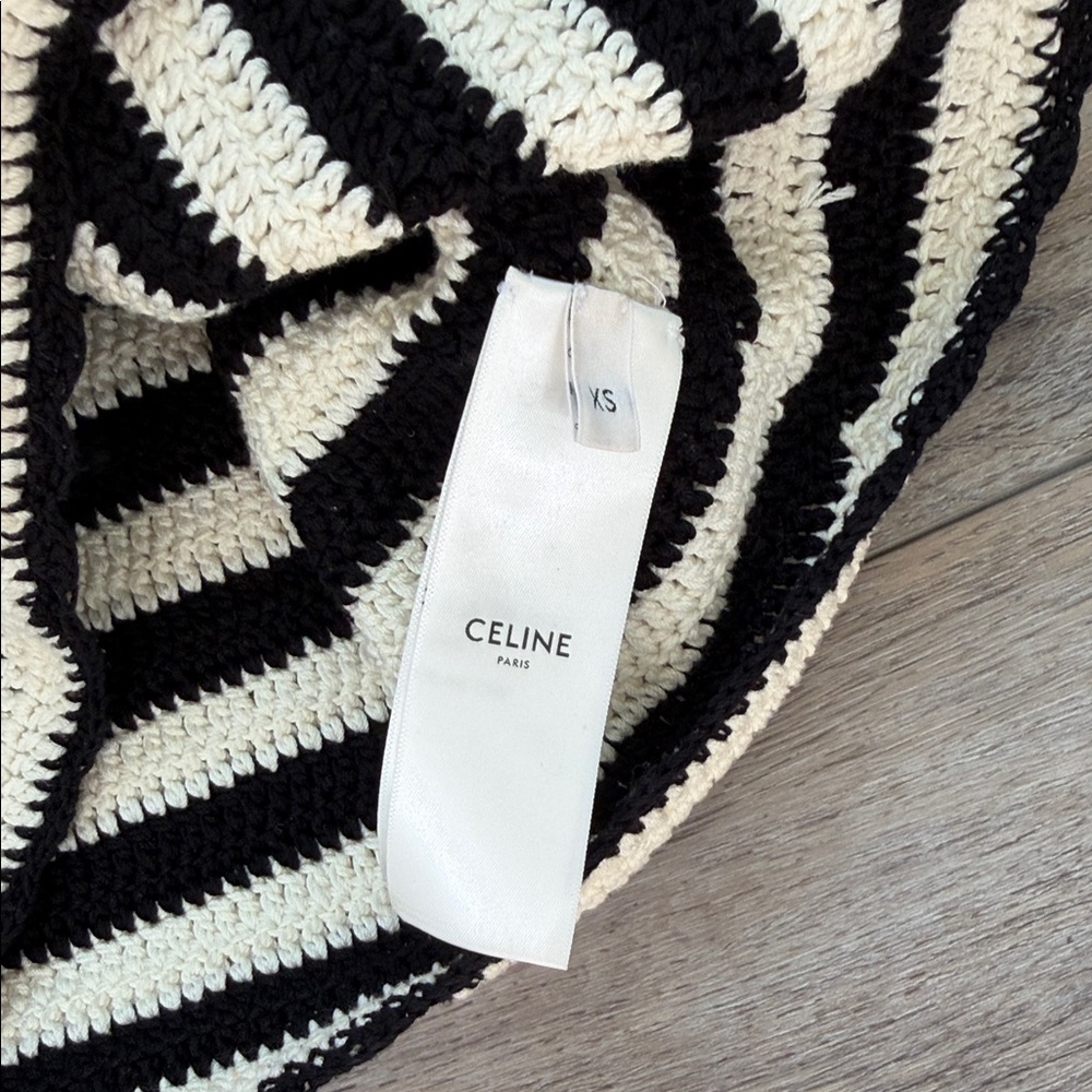 Celine Black and White Striped Crochet knit crop Top - Picture 3 of 4